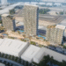 Aerial view of Motor City, Dubai with new high-rise developments in focus