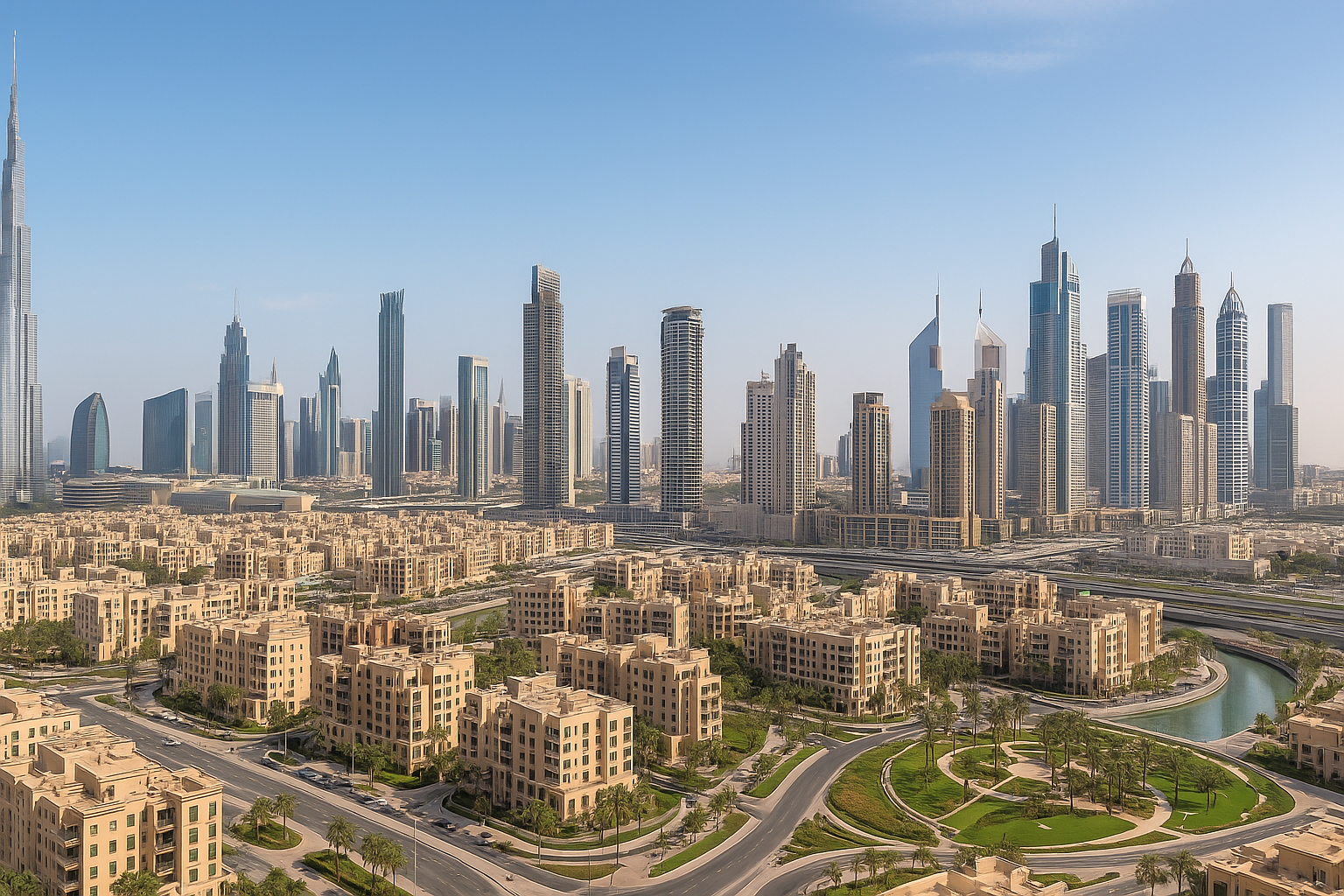A panoramic view of Dubai's modern skyline showcasing high-rise residential towers, symbolizing real estate growth in 2025.
