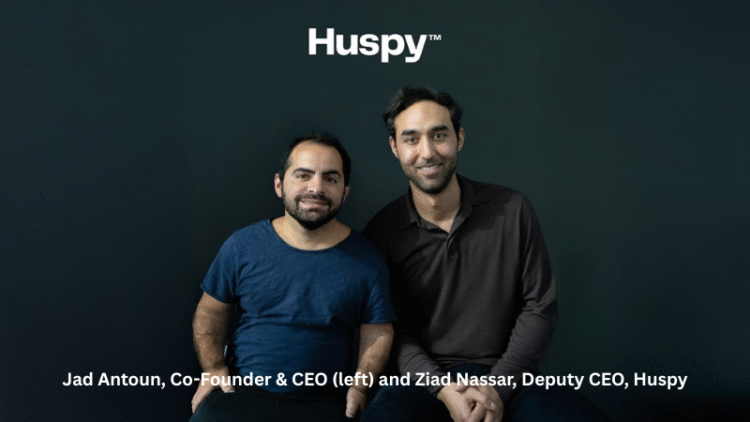 Jad Antoun and Ziad Nassar, the leadership duo behind Huspy, pose against a dark backdrop, representing the UAE-based proptech company.