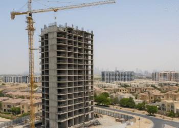 Treppan Tower by Fakhruddin Properties under construction in JVT, Dubai, offering smart homes ideal for Indian investors