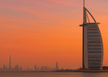 Dubai luxury real estate skyline with modern skyscrapers and waterfront