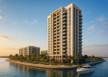 Waterfront residential towers of Ajman Creek Towers by Park Properties and GJ Properties in the UAE