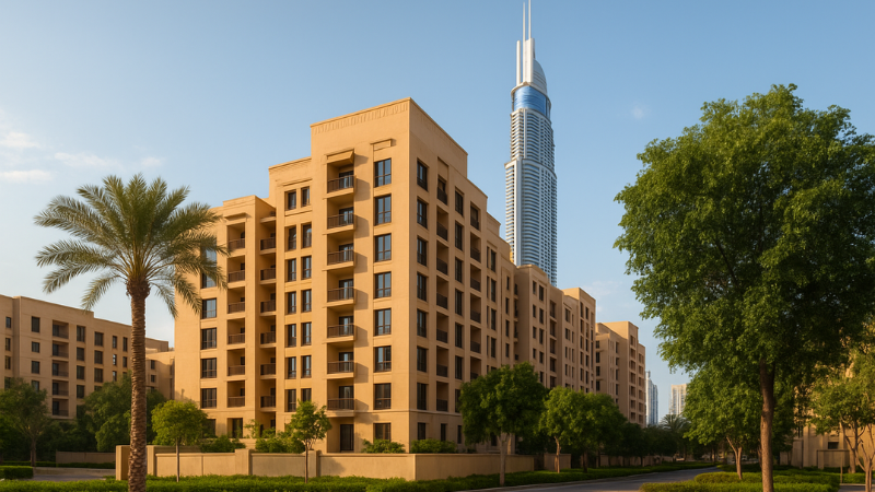 Modern residential community in Dubai representing government-backed housing support initiatives