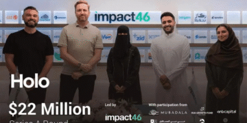 Holo team and investors at Impact46 event announcing $22 million Series A funding with participation from Mubadala, Rua Growth Fund, anb seed, and others.