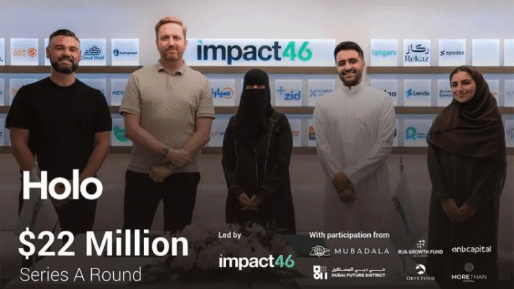 Holo team and investors at Impact46 event announcing $22 million Series A funding with participation from Mubadala, Rua Growth Fund, anb seed, and others.