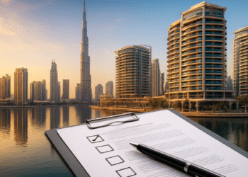 Dubai Marina waterfront skyline with luxury residential towers at sunset