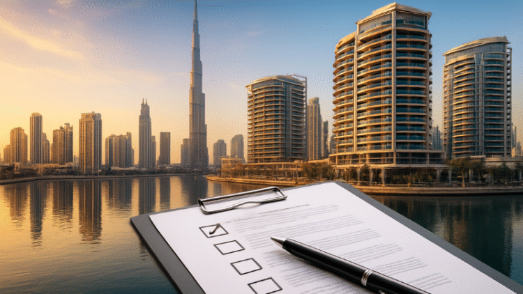 Dubai Marina waterfront skyline with luxury residential towers at sunset