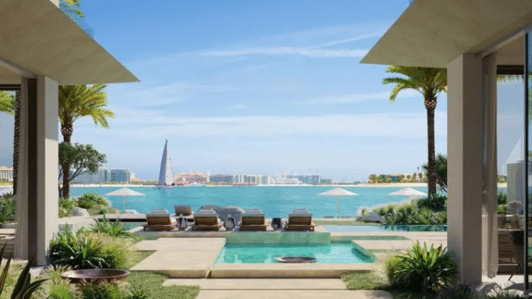 Luxury beachfront villa with infinity pool overlooking Palm Jumeirah, Dubai