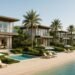 Luxury beachfront residential development Soléva Beach Residences by Al Huzaifa on Al Marjan Island, Ras Al Khaimah with modern architecture, private pools, lush landscaping, and resort-style amenities