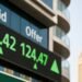 Dubai green sukuk investment concept with stock market board and skyscrapers