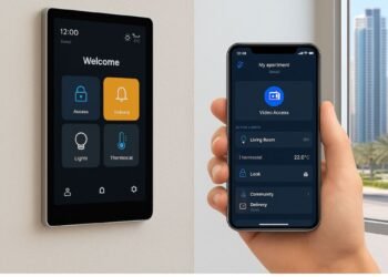 1Valet smart building interface showcasing connected home ecosystem and resident mobile app in Dubai.