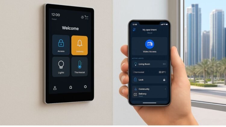 1Valet smart building interface showcasing connected home ecosystem and resident mobile app in Dubai.