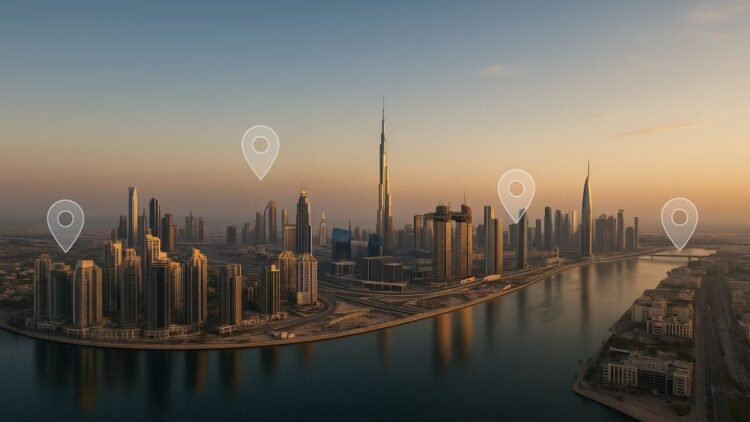 Modern Dubai Neighborhoods Highlighted On A Luxury Skyline With Industry Reports