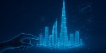 Dubai skyline and digital network overlay representing proptech has transforming real-estate