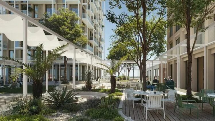 RAK waterfront mixed-use development ENTA Mina residential tower with coworking spaces on Ras Al Khaimah coastline by HIVE and RAK Properties