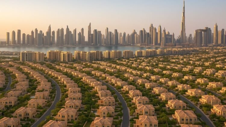 Dubai residential communities and skyline showing villa neighbourhoods and apartment clusters across key districts.