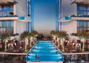 Damac Cavalli Tower Dubai under construction in Dubai Marina skyline.