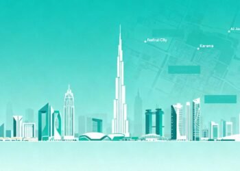 Map showing top rated Dubai rentals under 100k, highlighting Festival City, Karama, and Al Jaddaf.