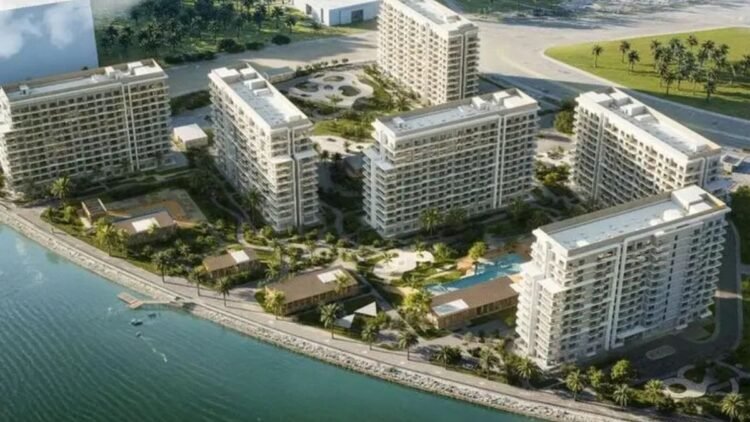 View of the Yas Riva Residences canal-front community along the Yas Island waterfront.