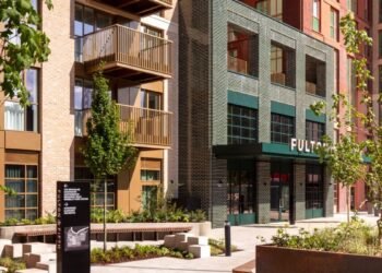 Arada Elmhurst Wembley Park residential development at Fulton & Fifth with landscaped courtyards and modern architecture