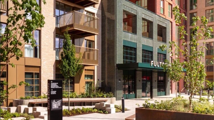 Arada Elmhurst Wembley Park residential development at Fulton & Fifth with landscaped courtyards and modern architecture