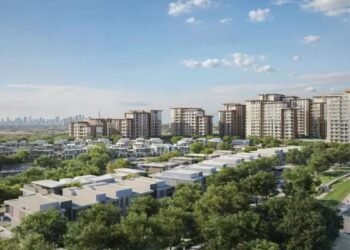 Expo Valley Views Dubai sustainable residential community with terraced low-rise buildings and landscaped gardens at Expo City