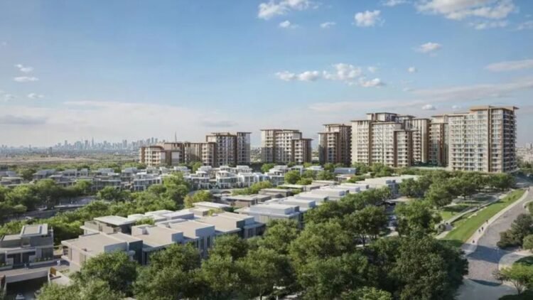 Expo Valley Views Dubai sustainable residential community with terraced low-rise buildings and landscaped gardens at Expo City