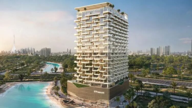 Prescott The Caden Meydan Horizon lagoon-front residential development with waterfront promenades and modern architecture
