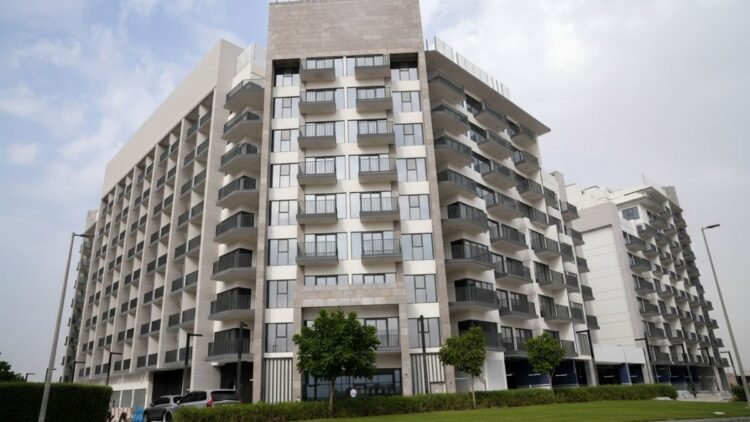 Aerial view of Beach Oasis I handover in Dubai Studio City