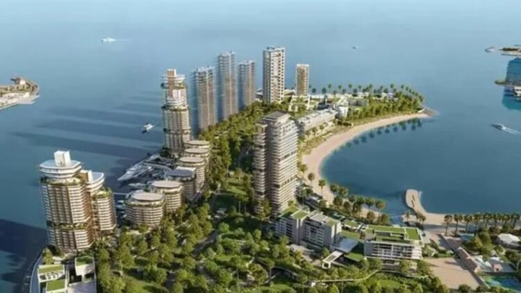 Aerial view of Dubai Peninsula showcasing ultra-luxury waterfront living development along Jumeirah coastline in Dubai.