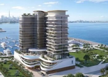 LIV OCEANSIDE rendering of Dubai waterfront luxury apartments on Dubai Islands marina.
