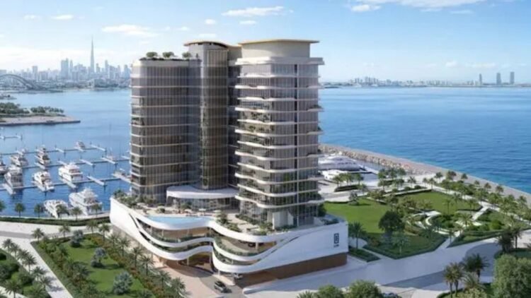 LIV OCEANSIDE rendering of Dubai waterfront luxury apartments on Dubai Islands marina.
