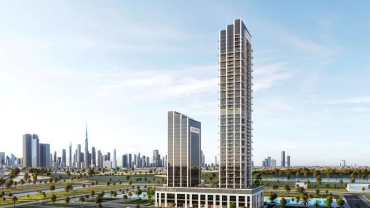 Aerial view of Al Vista Meydan Horizon towers under construction in Dubai's emerging district.