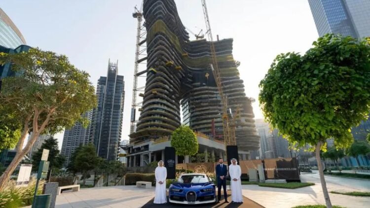 Aerial view of Bugatti Residences Business Bay penthouse in Dubai luxury tower.