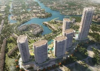 West Residence construction site at Serenia District Jumeirah Islands by Palma Development.