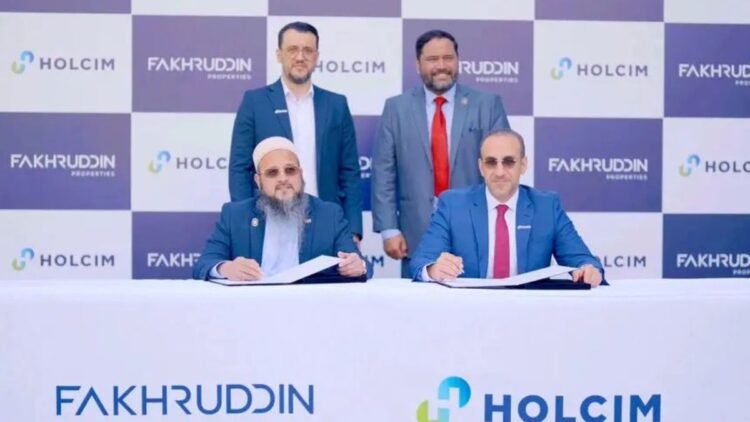 Fakhruddin Properties Holcim UAE MoU signing for sustainable construction in Dubai.