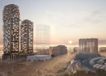 Modern towers of STAX JVC off-plan projects in Dubai real estate market.