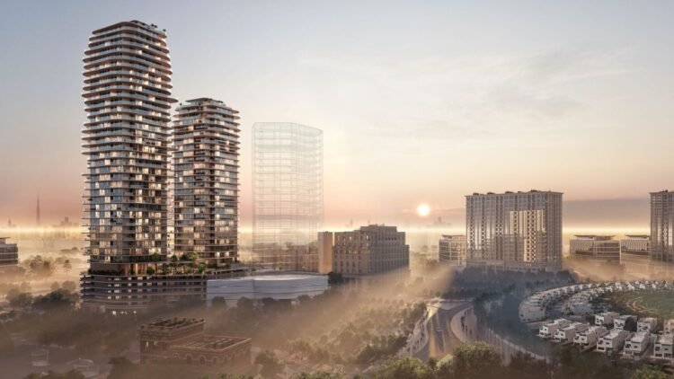 Modern towers of STAX JVC off-plan projects in Dubai real estate market.