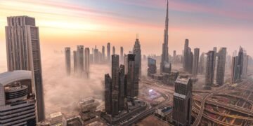 Aerial view of Sobha Sanctuary master-planned residential development site in Dubailand, Dubai.
