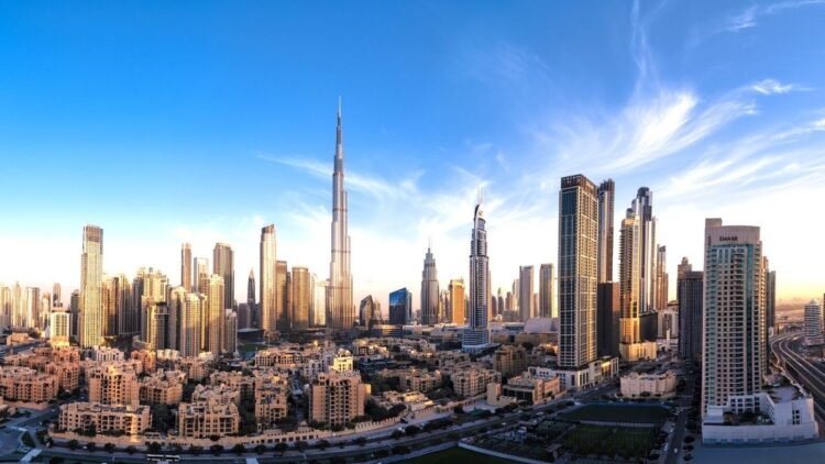 Knightsbridge waterfront villas under construction in Meydan District 11, Dubai, showing progress on a boutique residential development.