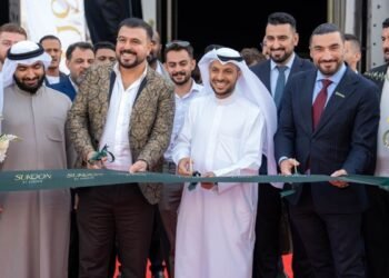 Amro Saleh, CEO of Sanzen, Abdulaziz Al Sanad, Chairman, and Rohallah Rezai, Partner, during the opening of the Sukoon sales centre in Sharjah.