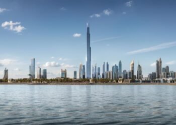 Burj Azizi 725m super-tall tower under construction on Sheikh Zayed Road in Dubai