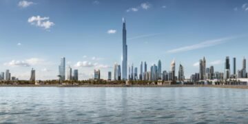 Burj Azizi 725m super-tall tower under construction on Sheikh Zayed Road in Dubai