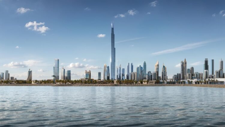 Burj Azizi 725m super-tall tower under construction on Sheikh Zayed Road in Dubai