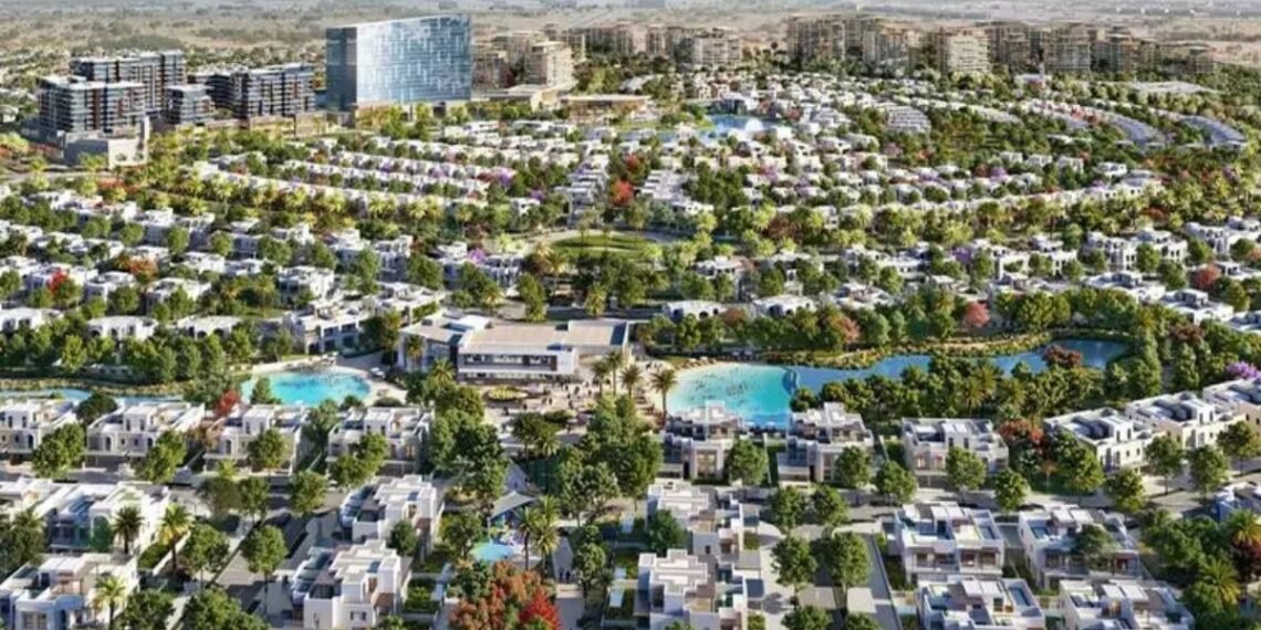 Dubai South construction near Al Maktoum Airport showing Dubai South project construction contract activity