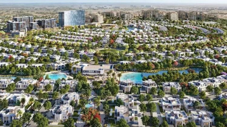 Dubai South construction near Al Maktoum Airport showing Dubai South project construction contract activity