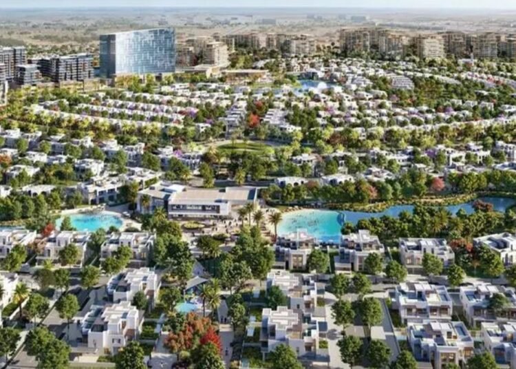 Dubai South construction near Al Maktoum Airport showing Dubai South project construction contract activity