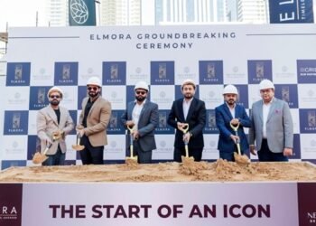 Neoterra ELMORA Dubai launch construction site near DIFC corridor in central Dubai