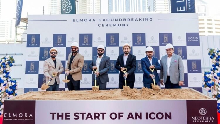 Neoterra ELMORA Dubai launch construction site near DIFC corridor in central Dubai