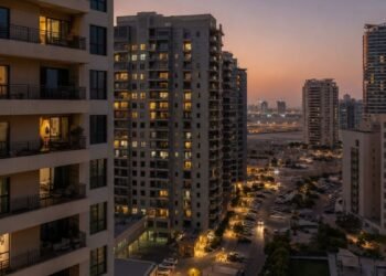 Dubai residential skyline at dusk illustrating shifting Dubai rental yields as apartment rents cool in 2026